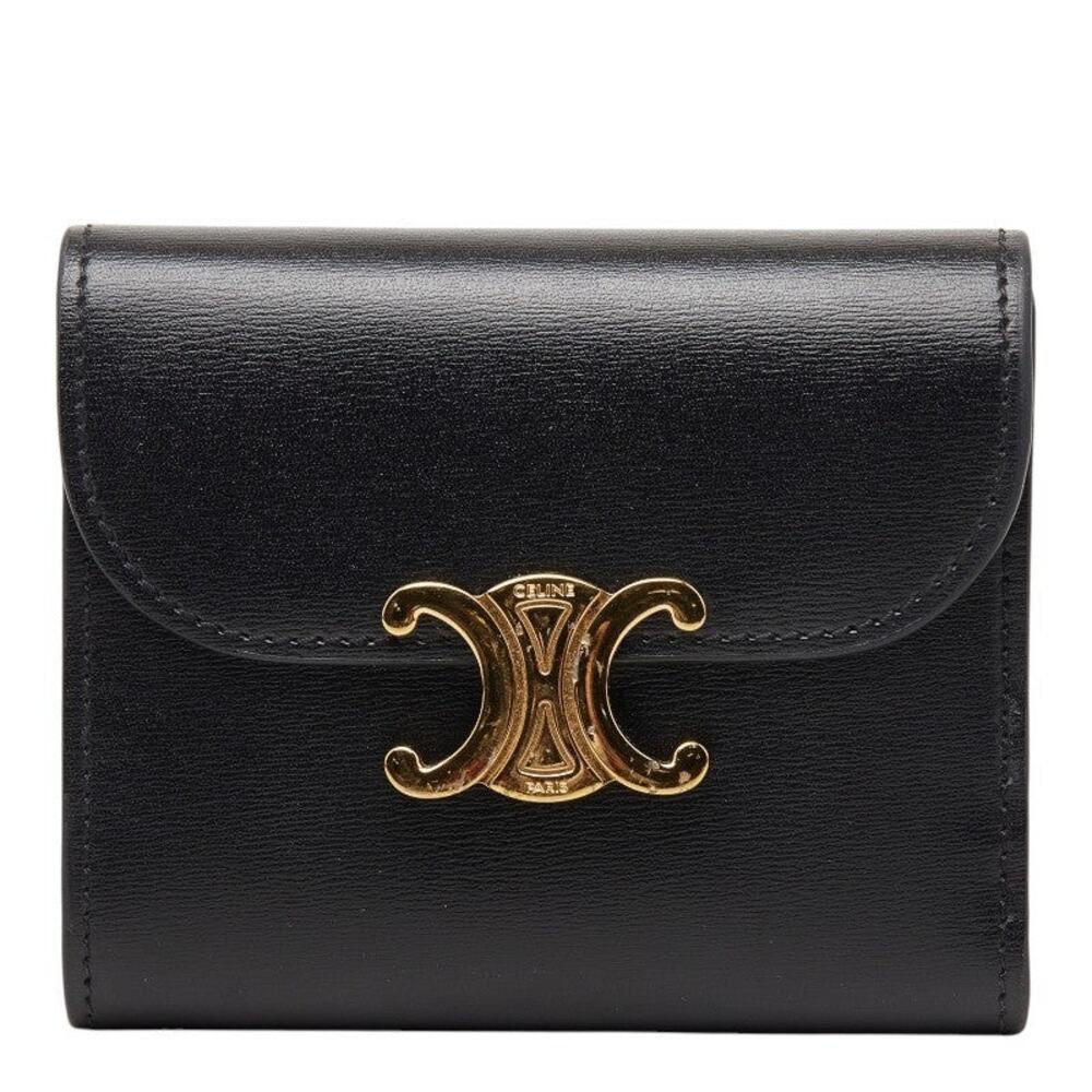 Celine Triomphe Compact Wallet Trifold Black